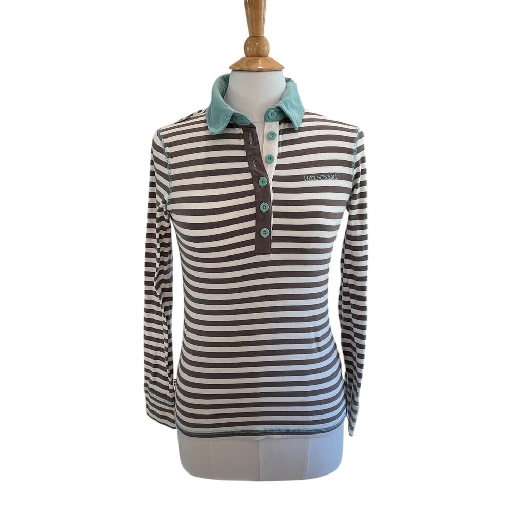 Horseware Ireland Cara Long Sleeve Striped Polo Shirt, Preppy, Sporty, Size S